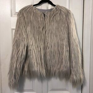 LANSHIFEI Women's Gray Mongolian Faux Fur Jacket